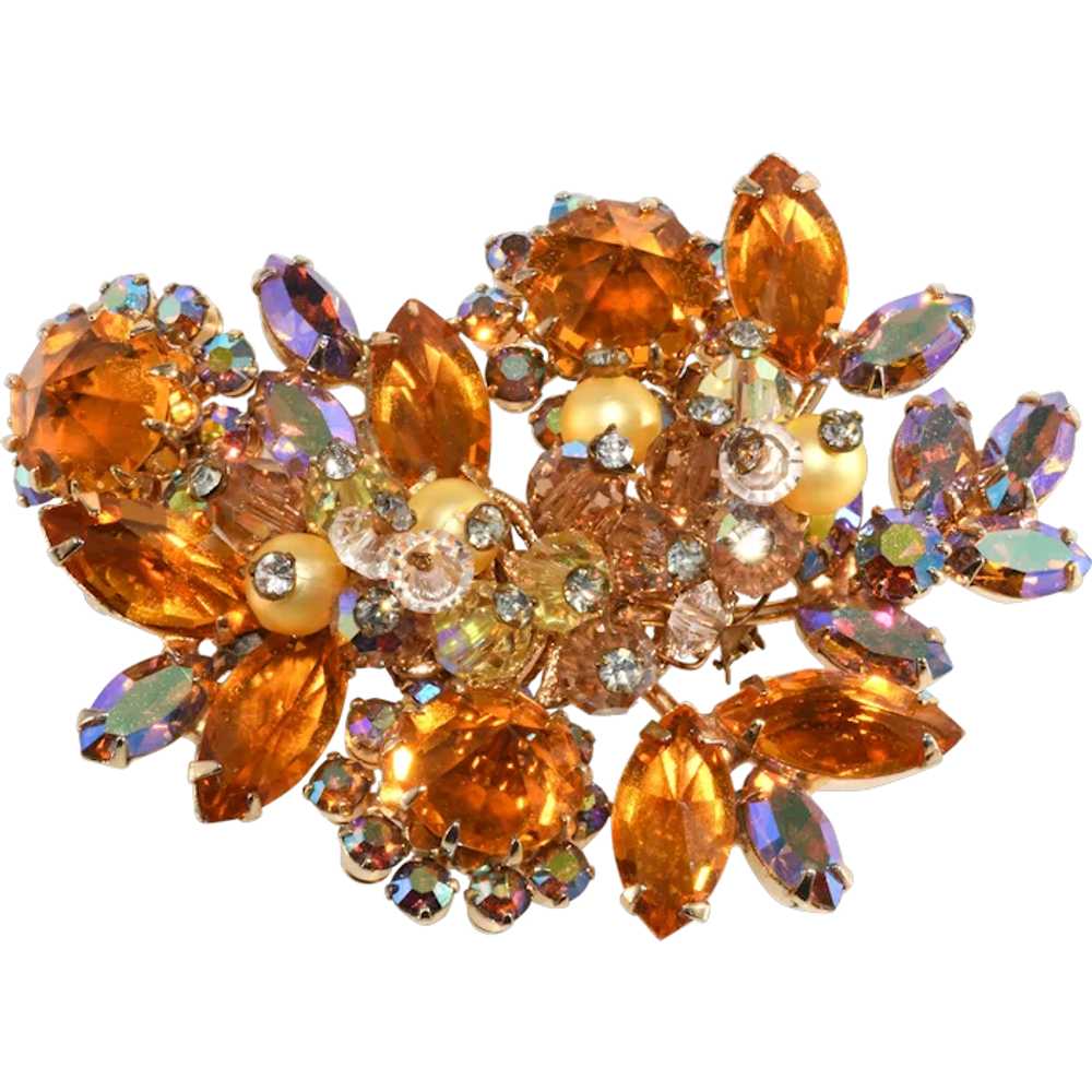 Vendome Brooch Amber Inverted Stones Faux Pearls … - image 1