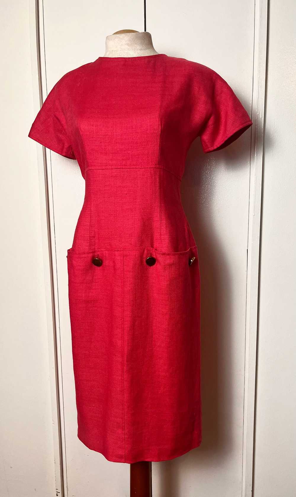 Vintage 1990's "Oscar de la Renta" Pink Linen & G… - image 3