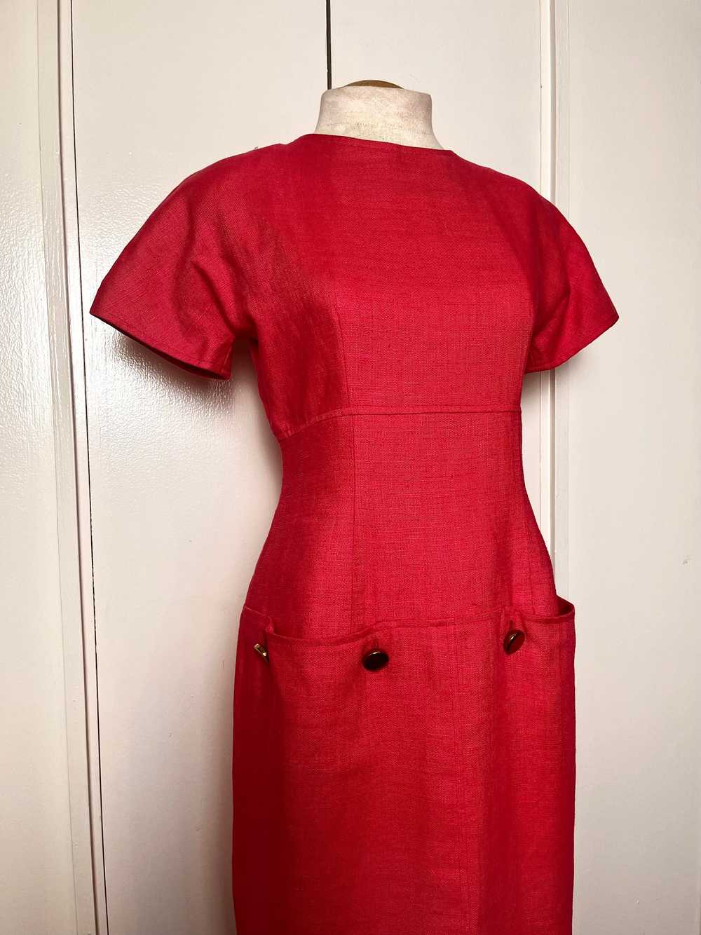 Vintage 1990's "Oscar de la Renta" Pink Linen & G… - image 4