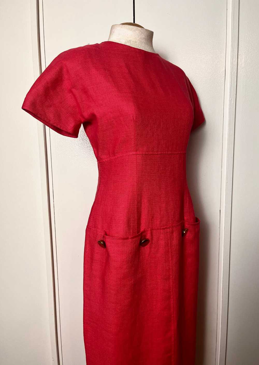 Vintage 1990's "Oscar de la Renta" Pink Linen & G… - image 7