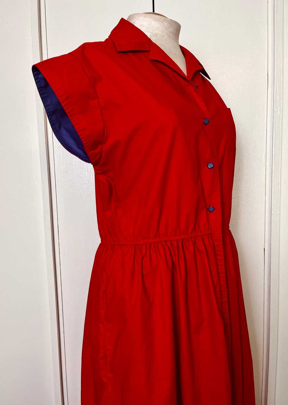 Vintage 1980's Red & Blue Button-Front Vented Day… - image 2