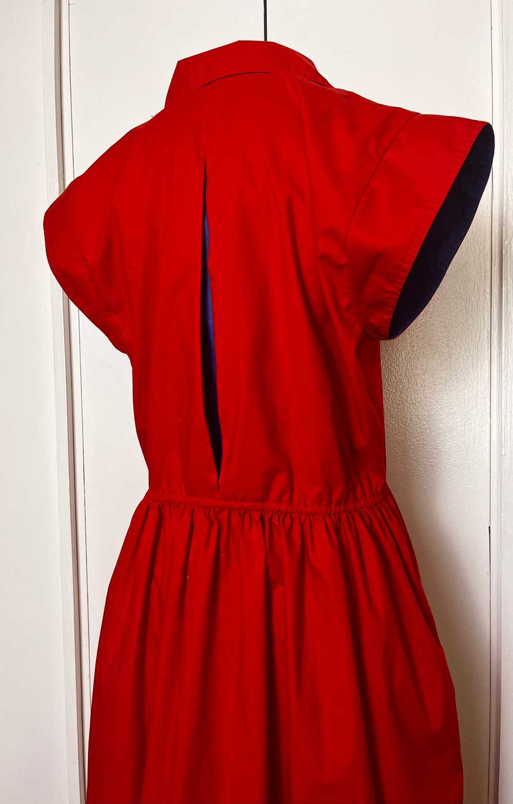 Vintage 1980's Red & Blue Button-Front Vented Day… - image 9
