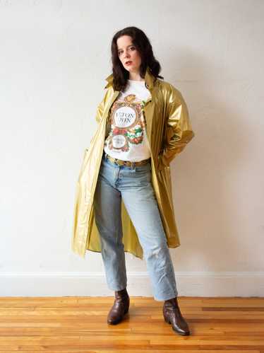 Vintage 1980s Gold Vinyl Raincoat M/L