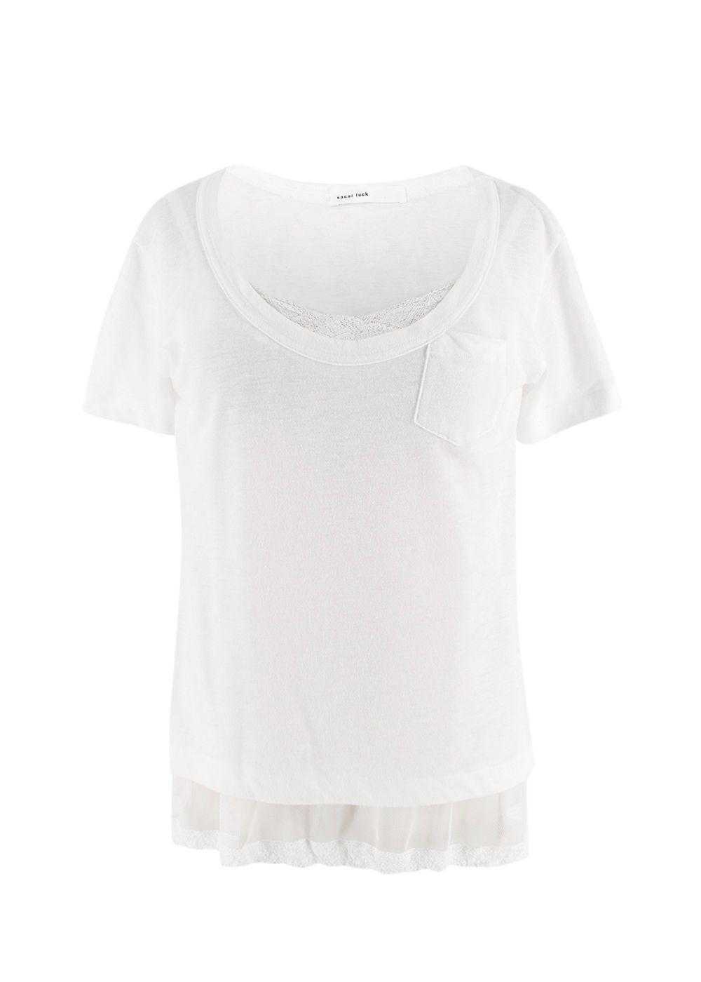 Managed by hewi Sacai Luck Lace Trim White T-Shirt - image 1