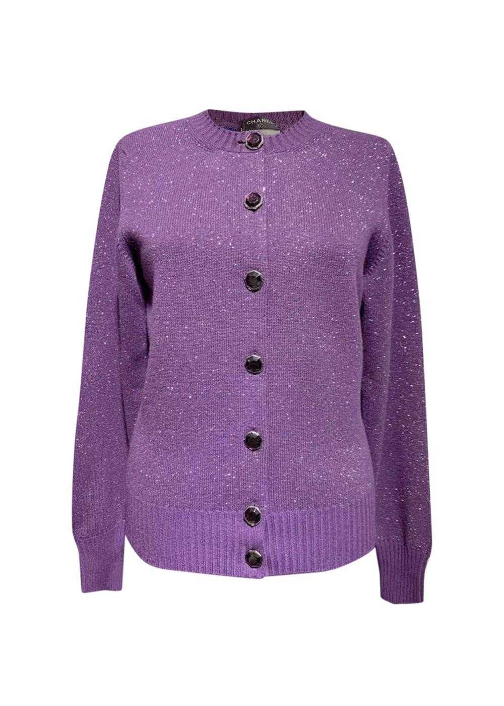 Chanel Purple Metallic Knit Cashmere Cardigan - image 1