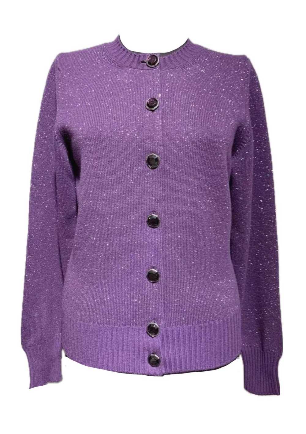 Chanel Purple Metallic Knit Cashmere Cardigan - image 2
