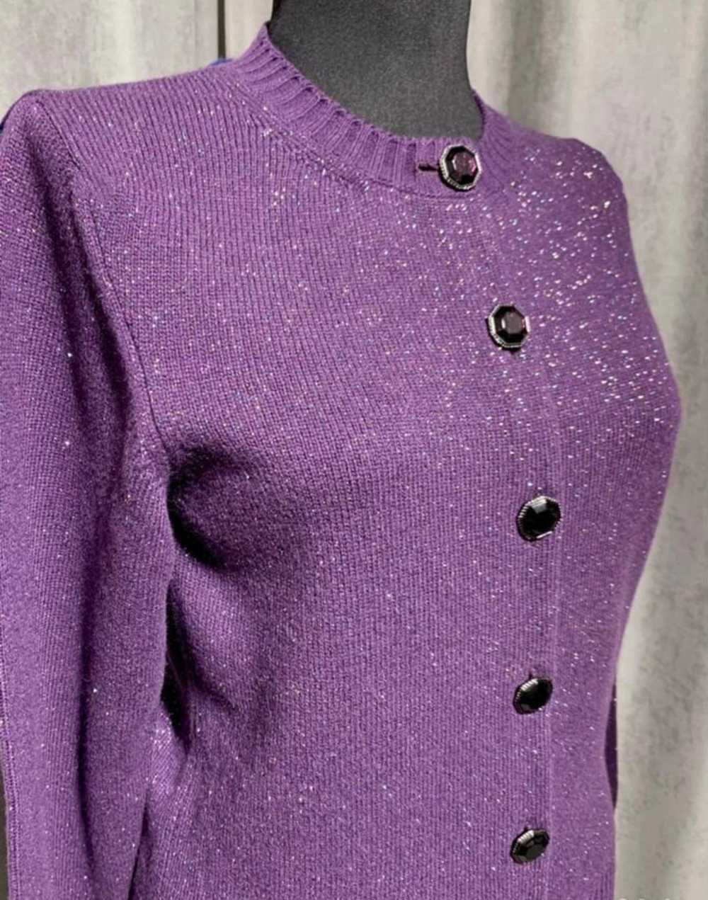 Chanel Purple Metallic Knit Cashmere Cardigan - image 3