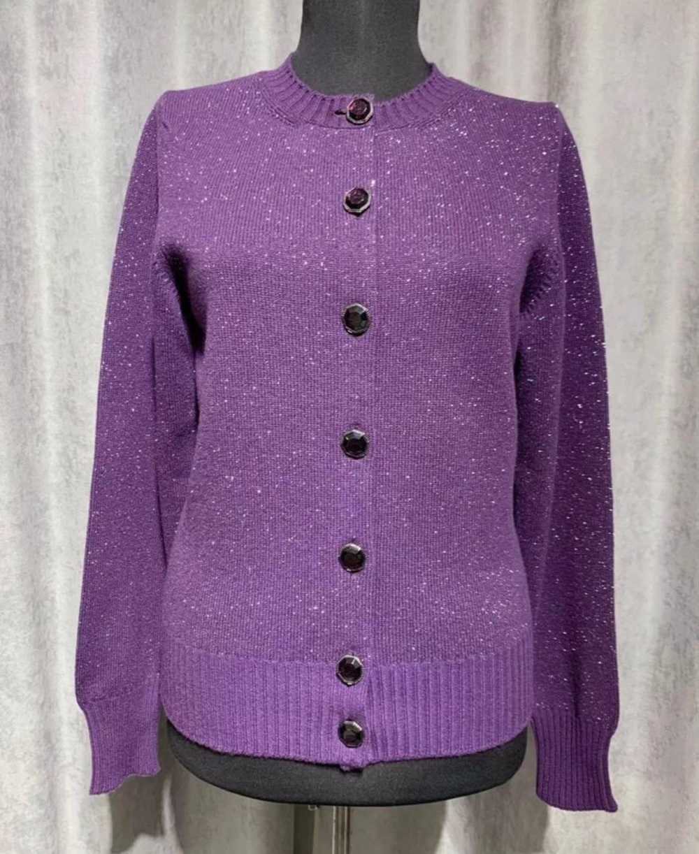 Chanel Purple Metallic Knit Cashmere Cardigan - image 4