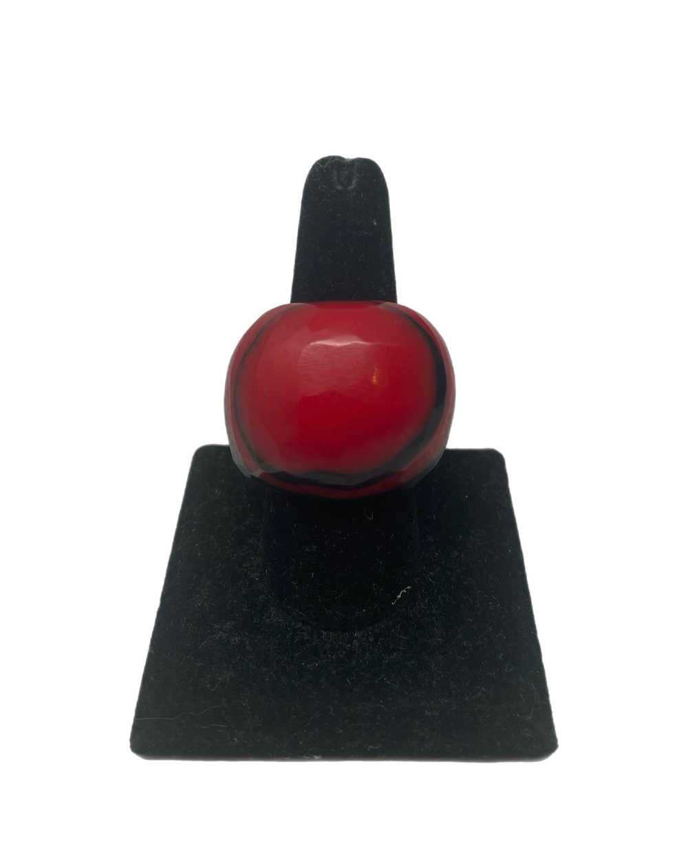 Cara Croninger Red & Black Stripe Resin Ring - image 1