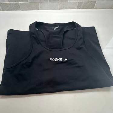 YoungLA Hoodie Men Small Olive Green Sweater Pullover Fleece Spell Out