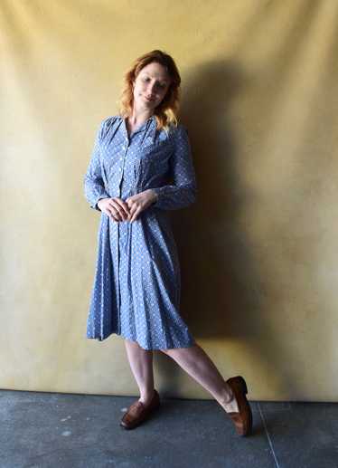 1930s blue cotton feedsack dress . vintage 30s dre