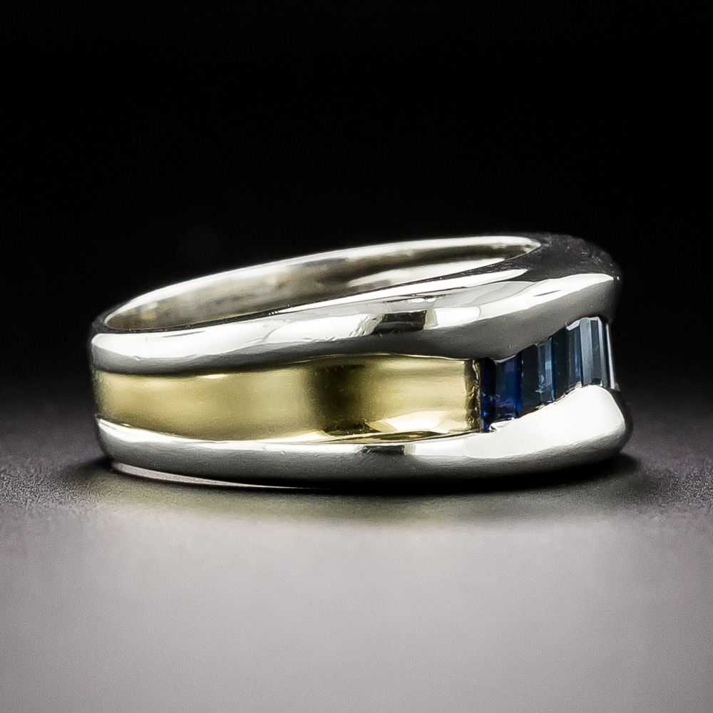 Contemporary Geometric Sapphire Wave Ring - image 2