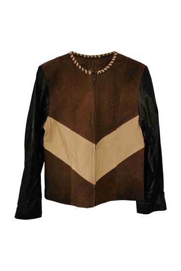 Leather jacket - Light and dark brown and beige t… - image 1