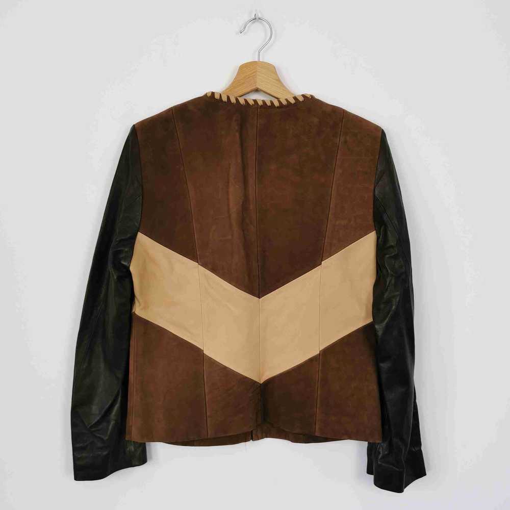Leather jacket - Light and dark brown and beige t… - image 2