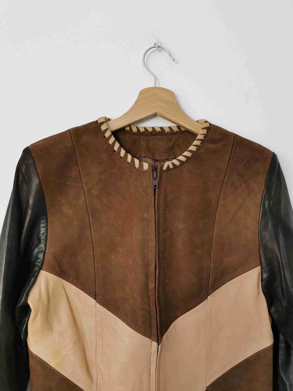 Leather jacket - Light and dark brown and beige t… - image 4