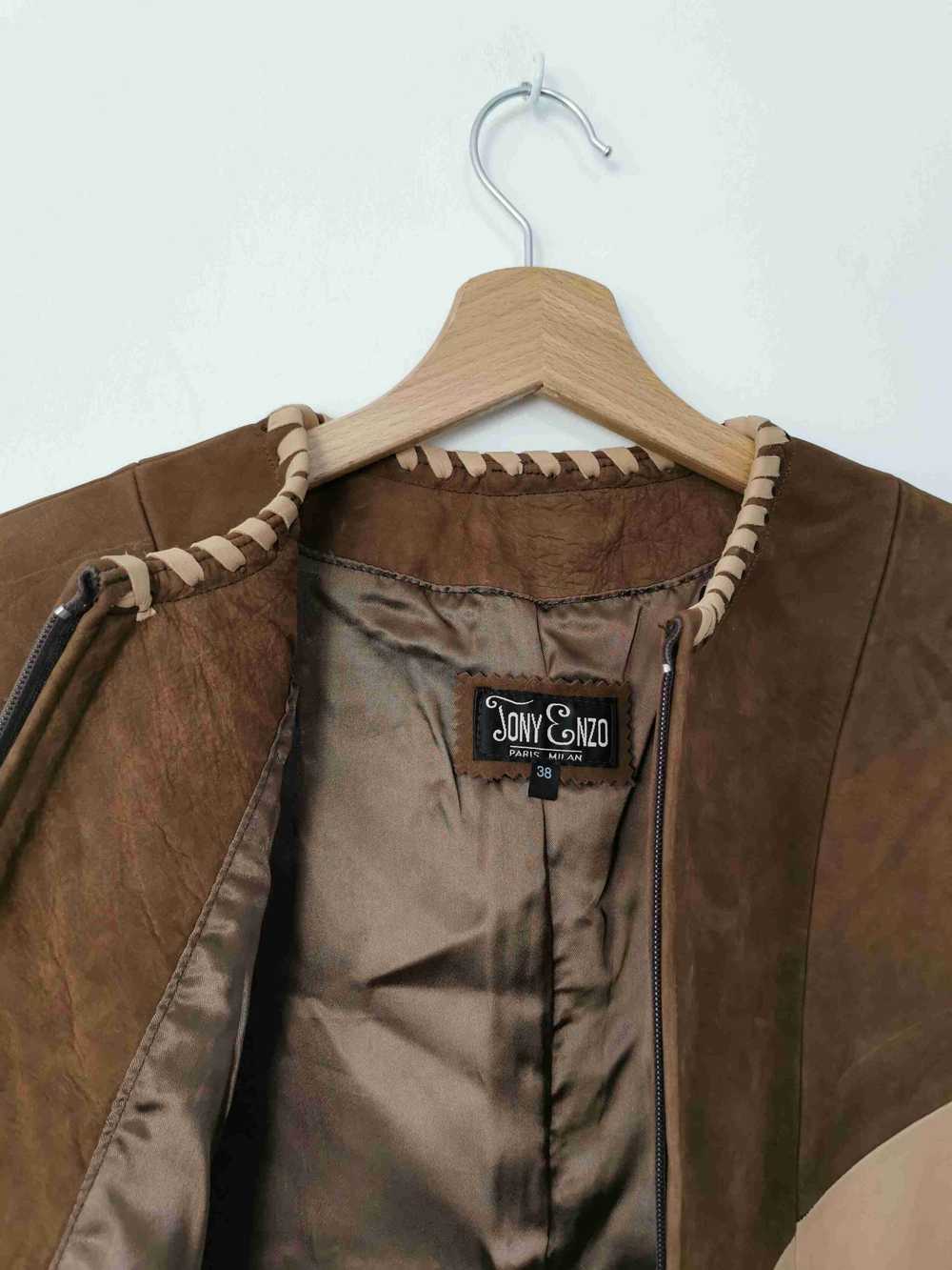 Leather jacket - Light and dark brown and beige t… - image 5