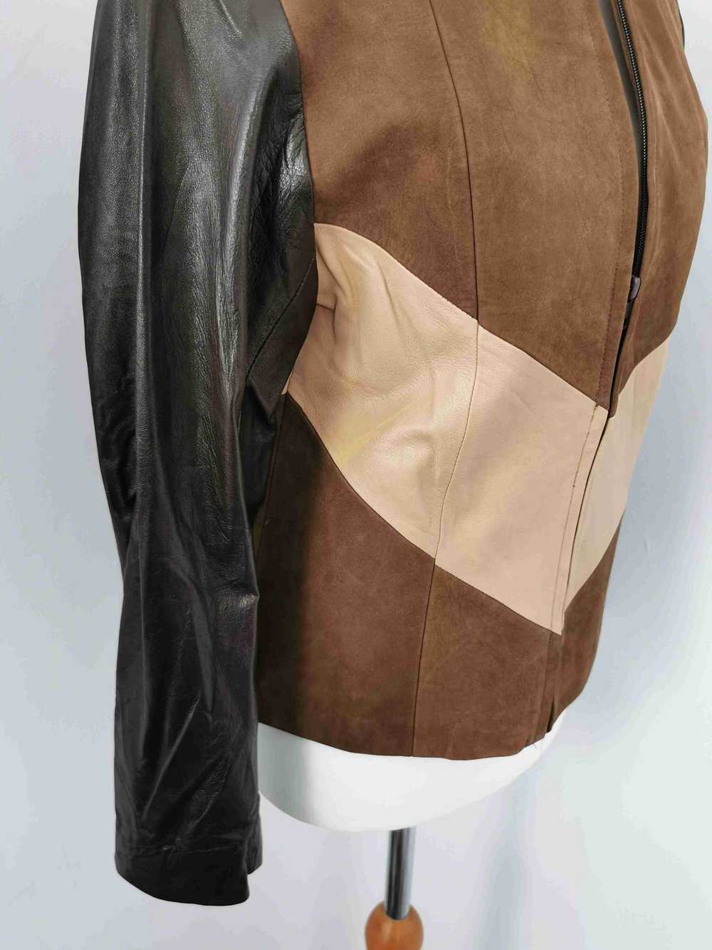 Leather jacket - Light and dark brown and beige t… - image 9