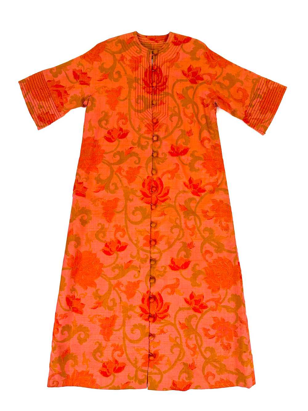 70s Silk Quilted Floral Print Kaftan - image 4