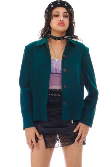 Vintage 90's Dark Green Crop Button Blazer Jacket 
