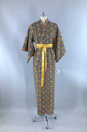 Vintage Navy Blue Retro 80s Kimono