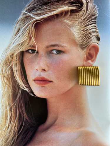 Golden Striped Square Clip On Earrings