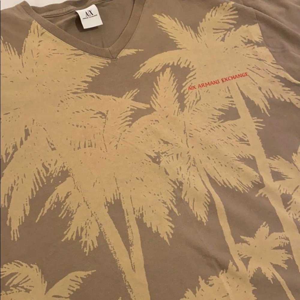 Vtg 90s A|X Armani Exchange Palm Trees V-Neck Tee - image 1