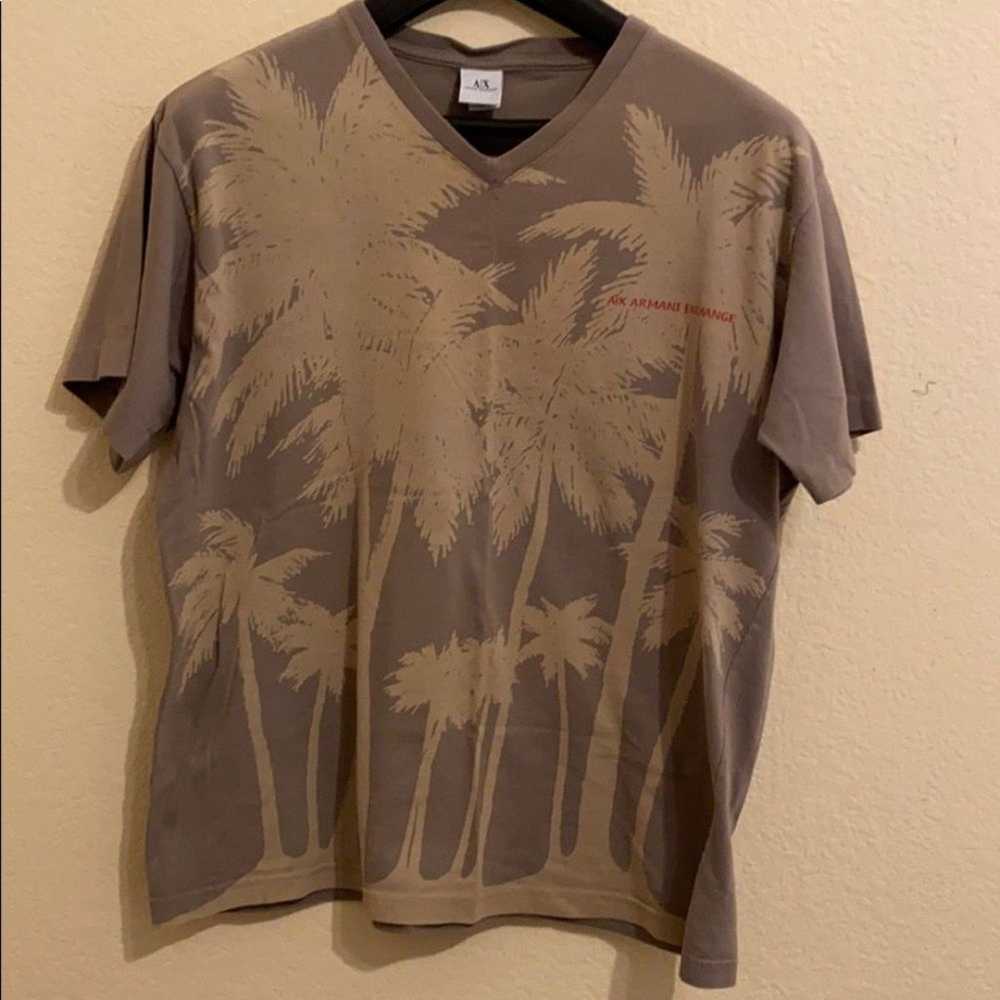 Vtg 90s A|X Armani Exchange Palm Trees V-Neck Tee - image 2