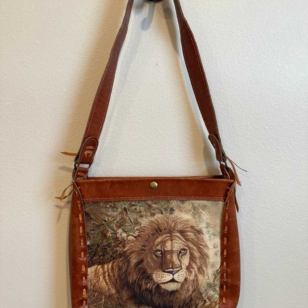 Unique handmade leather bag with LION and LEOPARD - image 1