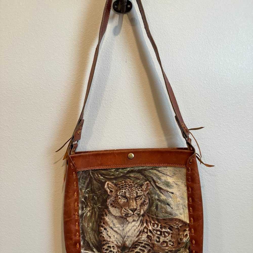 Unique handmade leather bag with LION and LEOPARD - image 2