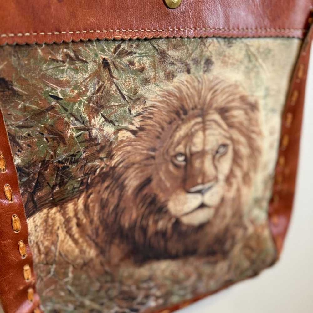 Unique handmade leather bag with LION and LEOPARD - image 3