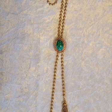 Vintage Avon Gold Slide Necklace With Green Stone… - image 1