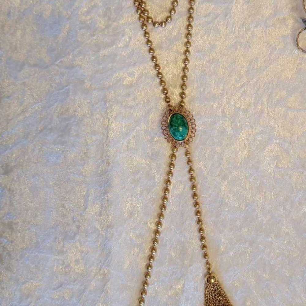 Vintage Avon Gold Slide Necklace With Green Stone… - image 2