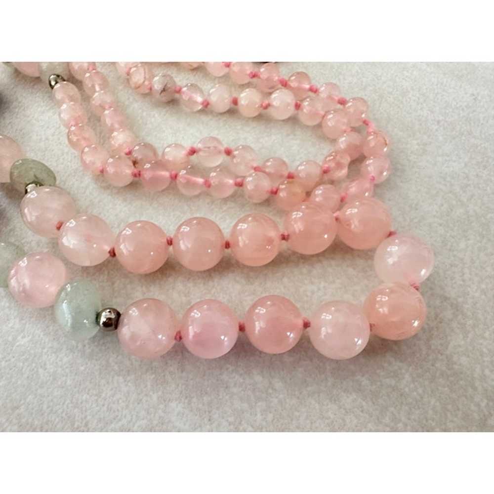 Vintage pink quartz painted floral beads beaded n… - image 4