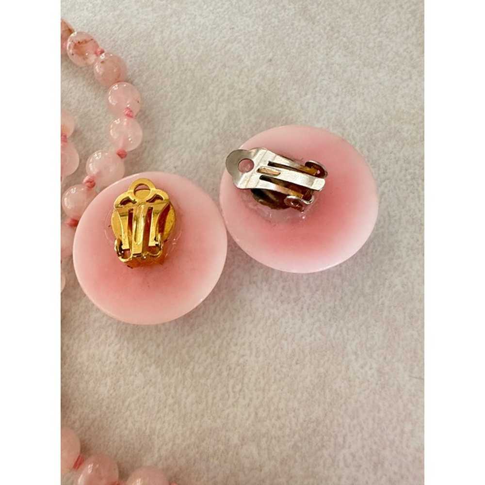 Vintage pink quartz painted floral beads beaded n… - image 7