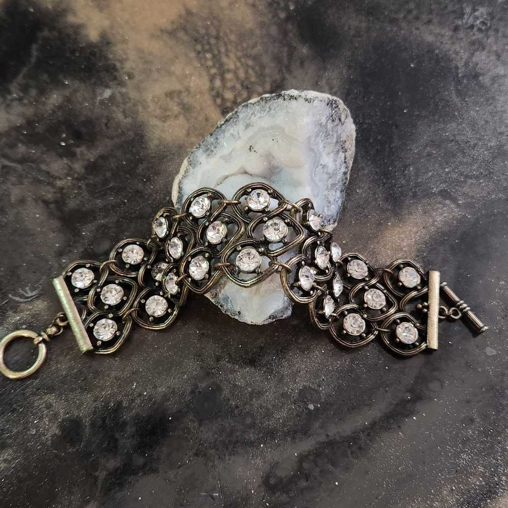Vintage Crystal Rhinestones Toggle Closure Bracel… - image 2