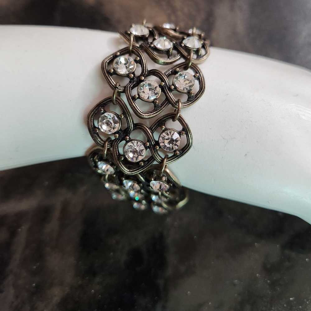 Vintage Crystal Rhinestones Toggle Closure Bracel… - image 3