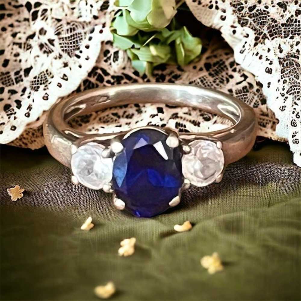 Mid-century Diamond and Blue Gemstone Sterling Si… - image 1