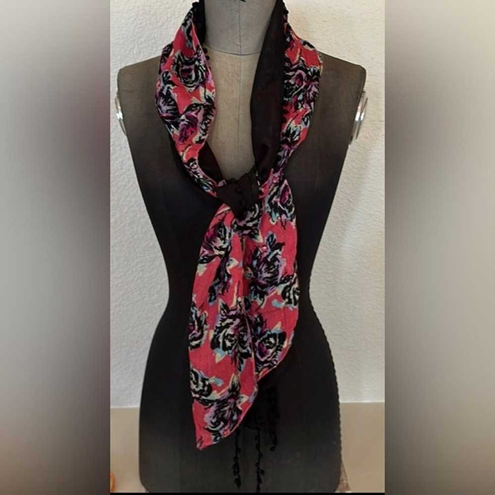 2 vintage Candie brand scarves - floral with Pom … - image 2