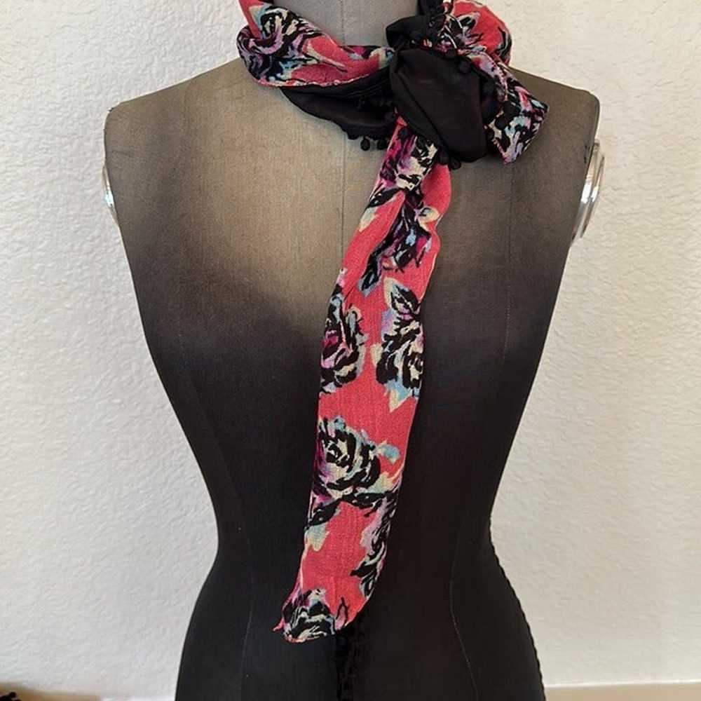 2 vintage Candie brand scarves - floral with Pom … - image 3