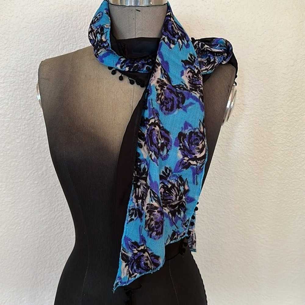 2 vintage Candie brand scarves - floral with Pom … - image 4