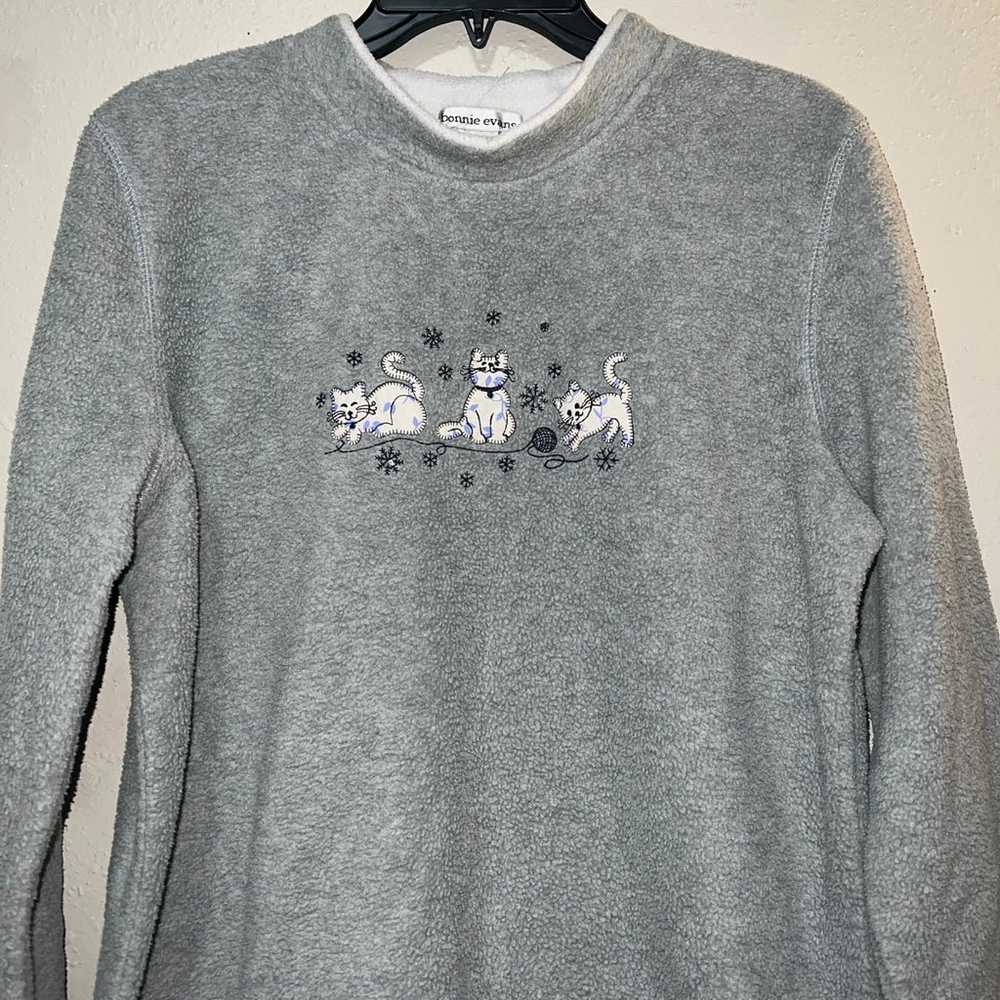 Vintage Cat Fleece Sweatshirt Embroidered Appliqu… - image 1
