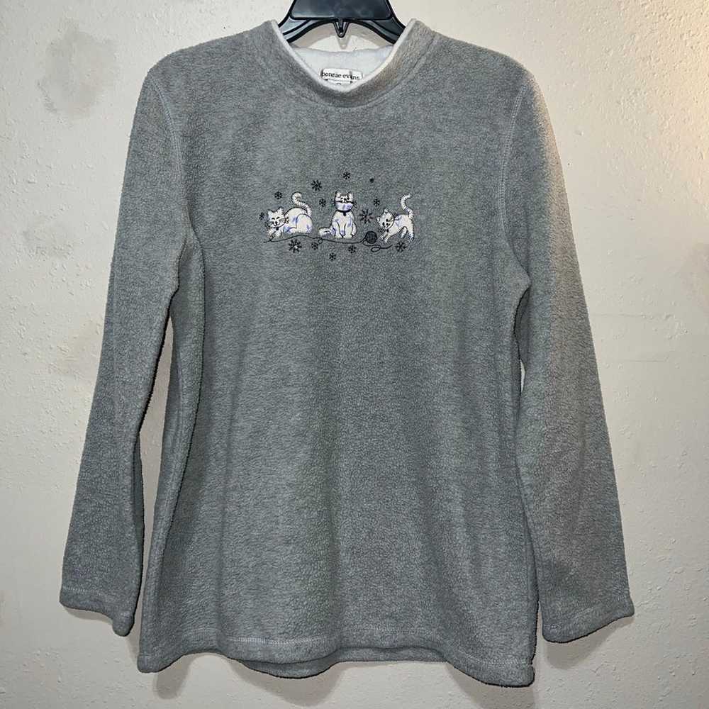 Vintage Cat Fleece Sweatshirt Embroidered Appliqu… - image 2
