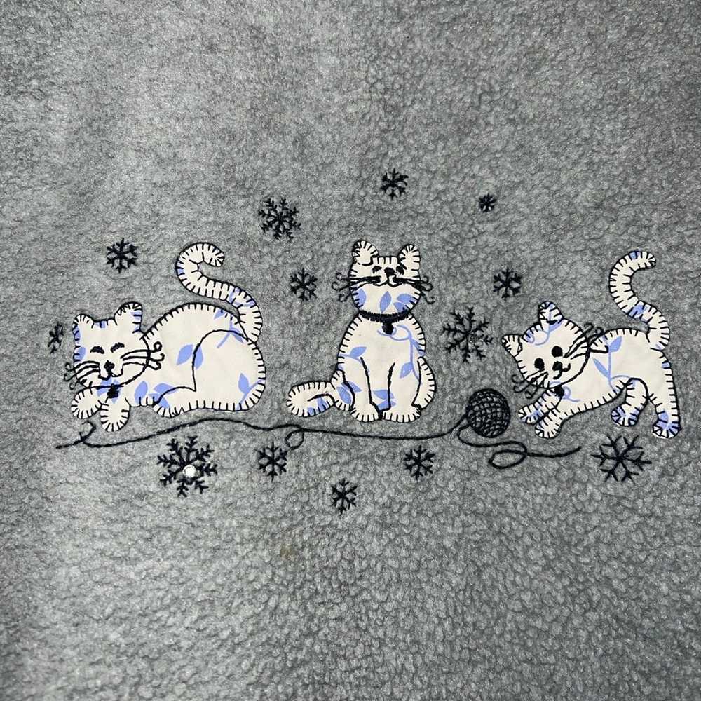 Vintage Cat Fleece Sweatshirt Embroidered Appliqu… - image 3