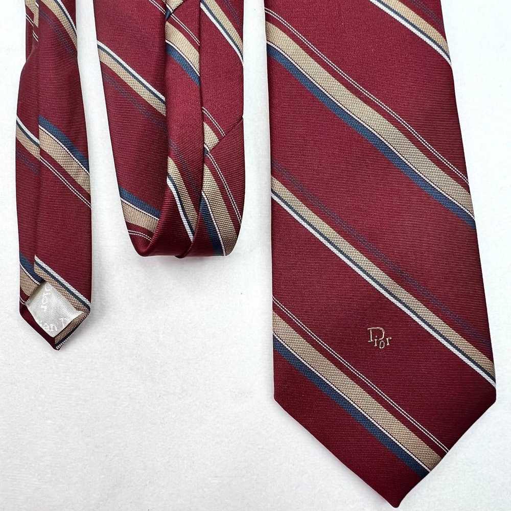 Vintage Christian Dior Red Striped Tie - image 2