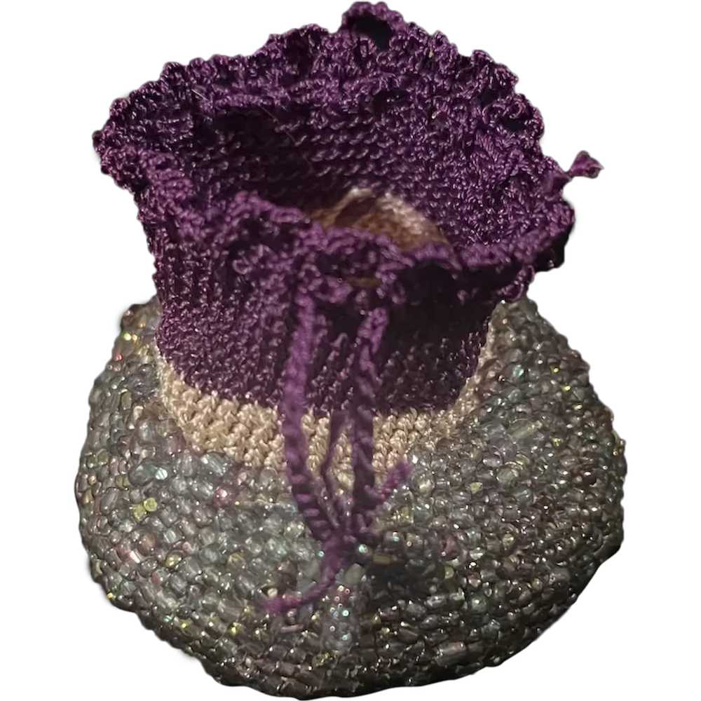 Small Knitted & Beaded Draw String Bag - image 1