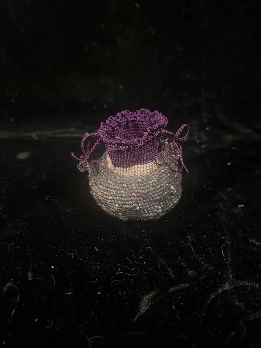 Small Knitted & Beaded Draw String Bag - image 2