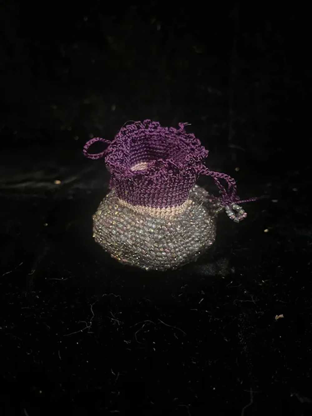 Small Knitted & Beaded Draw String Bag - image 3