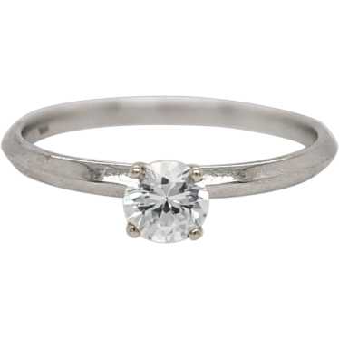White Sapphire Solitaire Ring in Solid 14K White G