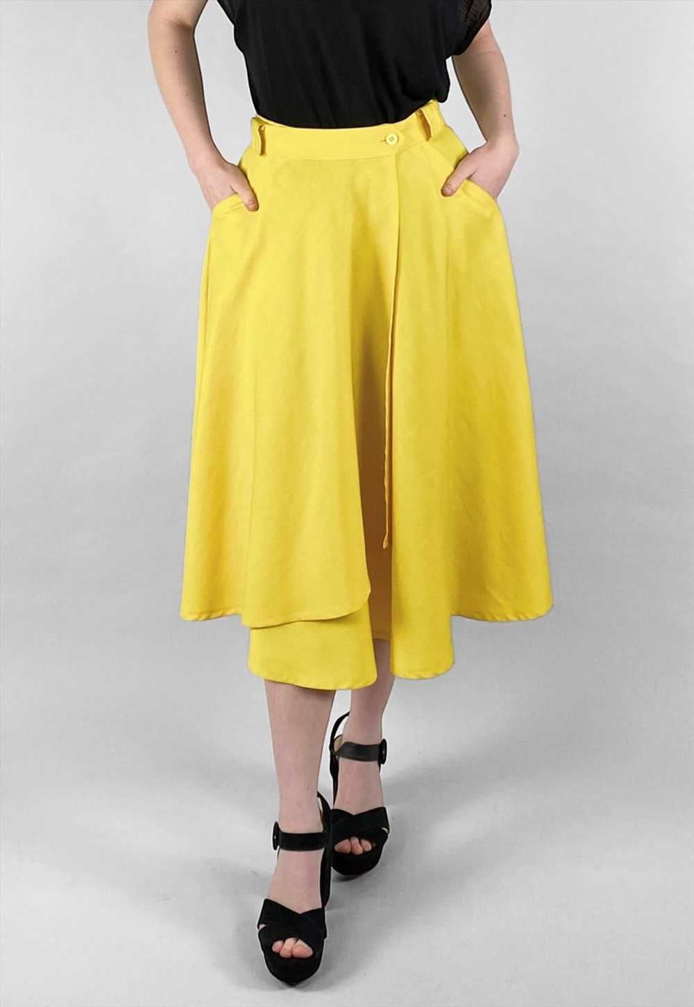 80's Bright Yellow Vintage Ladies Wrap Midi Skirt - image 1