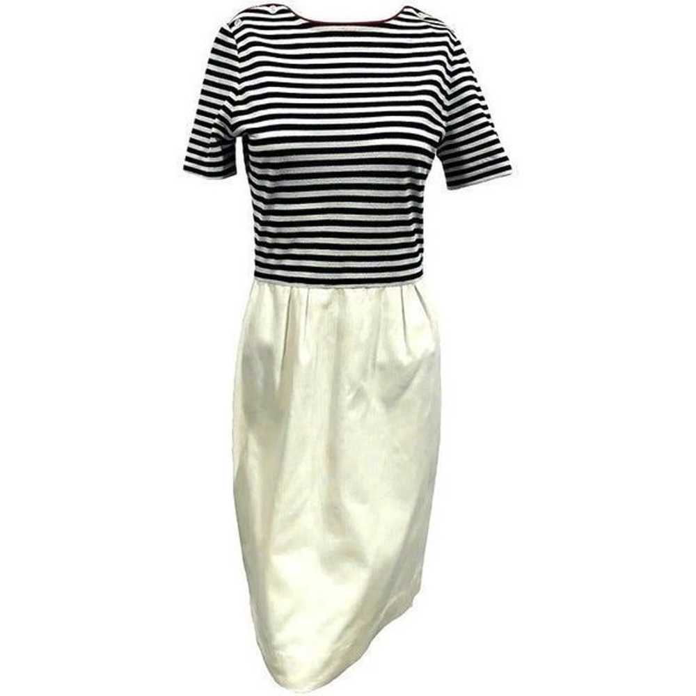 Pencil Dress Black White Stripe S Leslie Fay 60s … - image 1
